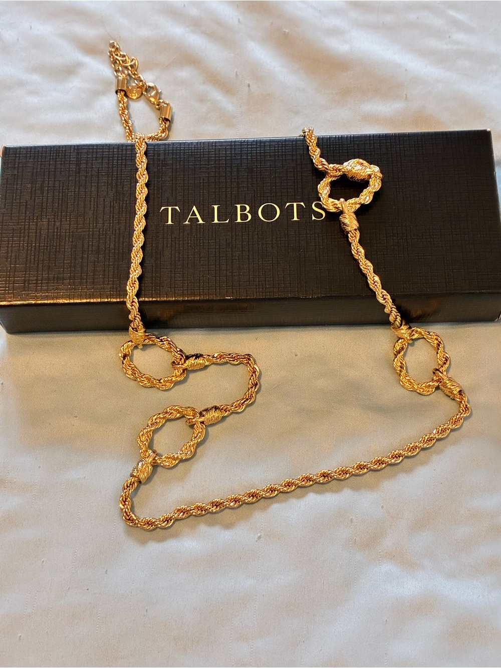 Talbots Elegant Long Gold Rope-Link Necklace
